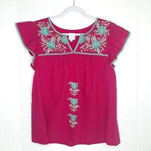 J.Marie Embroidered Floral Flutter Sleeve Top M Boho Coquette Cottagecore